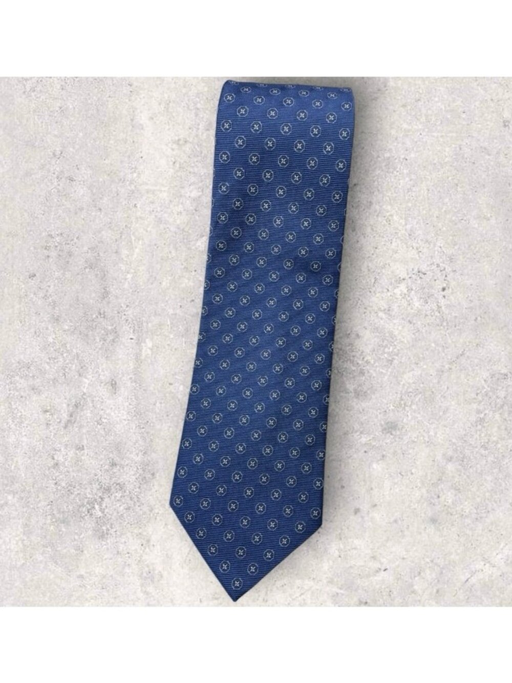 BROOKS BROTHERS Silk Tie USA Blue White Geometric W:3.8" EUC